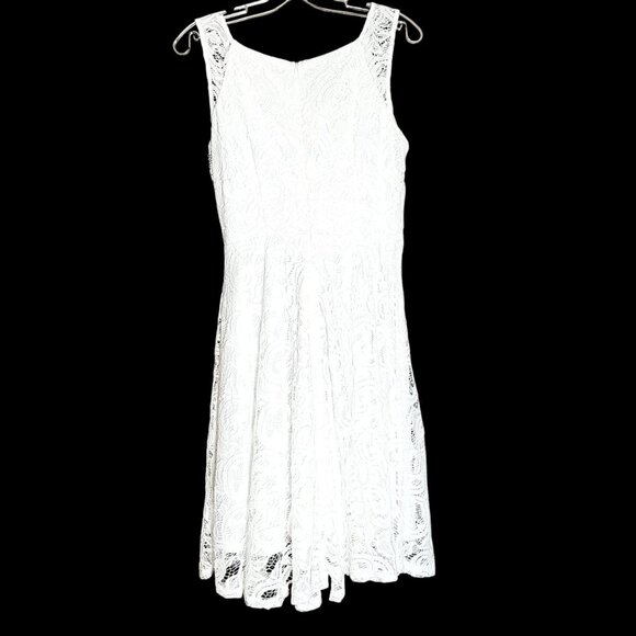 Women's Classic White Lace Sleeveless A-line Midi Minimalist Dress| Sz.‎ L (EUC) - Picture 1 of 9